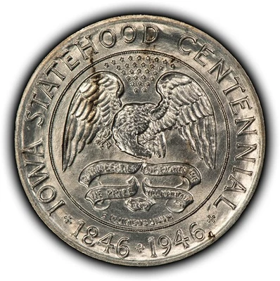 1946 50c Iowa Centennial Commemorative Silver Half Dollar - SKU-C1263 - Image 1 of 4