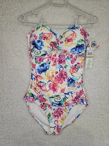 Anne Cole Bandeau Aquarell Paisley Twist Front gerafft 1-teilig Badeanzug 12 Neu mit Etikett💚 - Bild 1 von 5