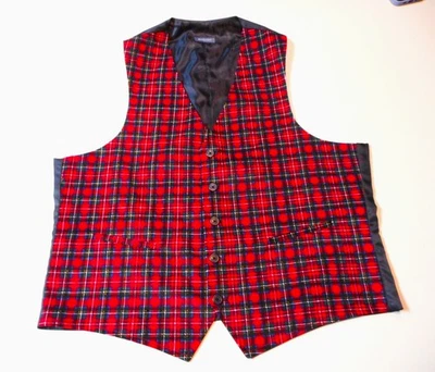 NUEVO SIN ETIQUETAS MADISON Pana Tartán Cuadros Chaleco de Vacaciones Hombres L Foto 1 de 4