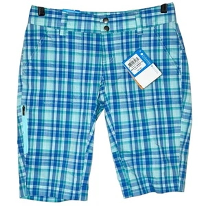 Columbia Saturday Trail II karierte Damenshorts blau Größe 2 Wandern Bermuda UPF - Bild 1 von 8