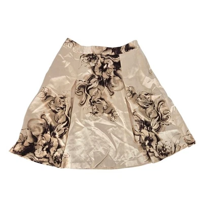 Banana Republic Silk Blend Pleated A-line Floral Skirt Knee-length Cream Brown - Image 1 of 4
