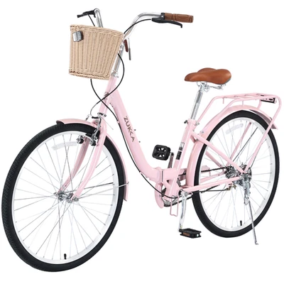 26 Inch Single Speed Folding Lady Bike with Durable Steel Frame - Pink - Image 1 of 4