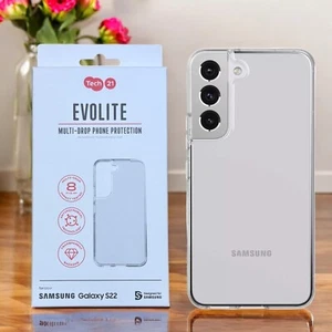 For (Samsung Galaxy S22) Official Genuine Tech21 Case Slim Cover - Frosted Clear - Picture 1 of 14
