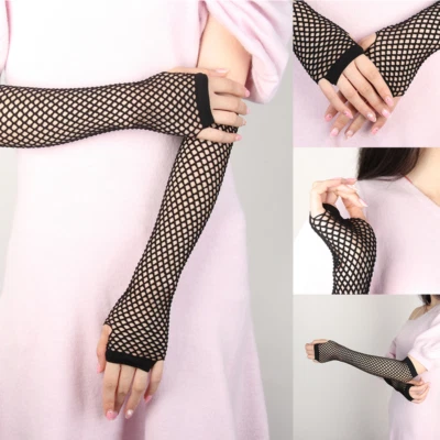 Fishnet Fingerless Long Gloves Leg Arm Cuff Party Wear Fancy Dress Arm Sexy - Image 1 of 4