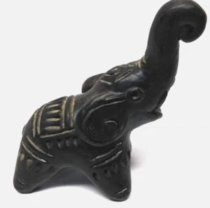 "Figura de cerámica de elefante negro de colección de 3,5"" tronco - hecha en la India" - Imagen 1 de 7