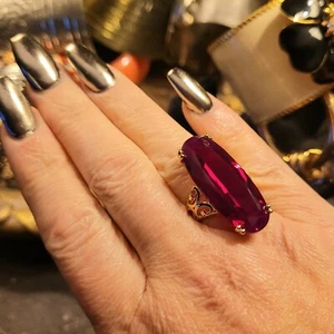 NWT Large Red Oval Ruby 18k Yellow Gold Over Sterling Silver Ring 31.20ctw - Picture 1 of 15