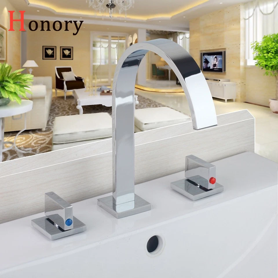 Bathroom Bathtub Basin Sink Mixer Tap 3PCS Chrome Spary Faucet Set Deck Mount - Image 1 of 4