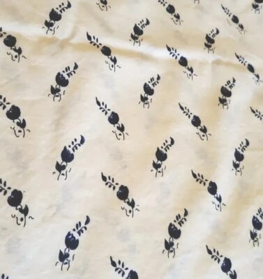 Vintage Sewing Fabric  White with Navy Blue Floral 22X60" Poplin Cotton - Image 1 of 4