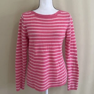 Peck & Peck Boat Neck Sweater 100% 2-Ply Cashmere Sz M Pink White Stripes - Picture 1 of 5