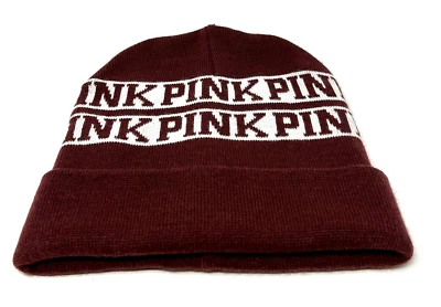 Victorias Secret ROSA Logo Universidad Granate Gorro Tejido Sombrero Elástico Talla Única Foto 1 de 4