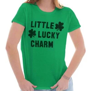 St Patrick's Day Little Lucky Charm Clover Womens Top Junior Graphic Tee - Picture 1 of 11