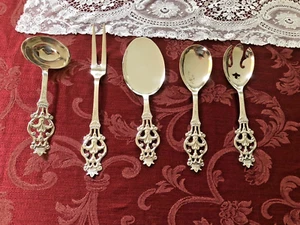 Schönes Sterlingsilber großes Servierset Theo Olsen Norwegen Krone Design 5-teilig  - Bild 1 von 6