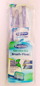 DenTek On-The-Go Brush & Floss, 3 Pre-Pasted Brushes & 3 Floss Picks w/ Zip Bag