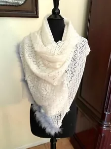 LACE SHAWL EXQUISITE 30"x45" WHITE MOHAIR BLEND - Picture 1 of 5