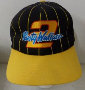 Vintage Rusty Wallace NASCAR #2 Black & Yellow Adjustable Trucker/Baseball Hat - Picture 1 of 3