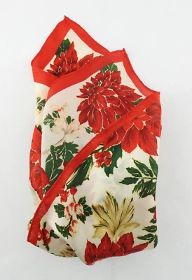 Винтажный красный рождественский квадратный шарф пуансеттия 20 дюймов на ощупь как шелк - Изображение 1 из 4