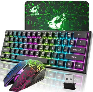 Teclado y mouse inalámbricos para juegos 61 teclas arco iris retroiluminado ergonómico recargable - Imagen 1 de 16