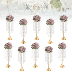 10pcs Crystal Flower Vases Golden Flower Stand Wedding Table Centerpieces Decor - Picture 1 of 23