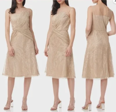 JS COLLECTIONS FAITH ILLUSIONS NECK SEQUIN CHAMPAGNE GOLD  DRESS sz 6 - Image 1 of 3