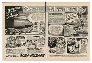 Anuncio impreso vintage Borg Warner Engineering 1954 en blanco y negro Ripley Believe Not Locomotives - Imagen 1 de 8