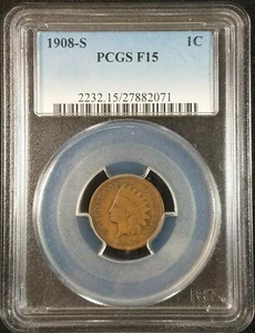 1908-S Indian Head Cent PCGS F15 2232.15/27882071 Exquisite Coin Rare - Picture 1 of 12