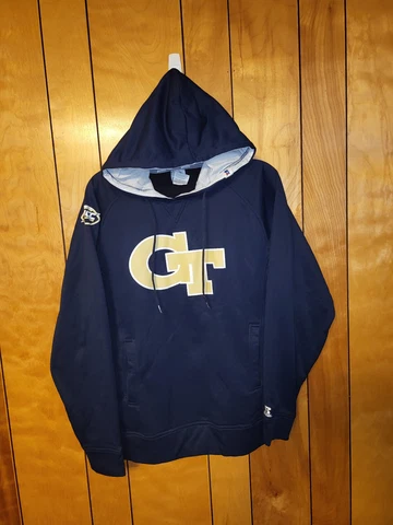 Georgia Tech Hoodie Hooded Sweatshirt MEDIUM Russell Athletic Navy Blue NCAA E4 Cover