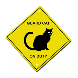 Yellow Aluminum Crossing Sign Guard Cat on Duty Diamond Street Signal - Picture 1 of 4