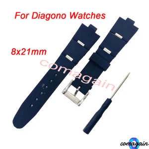 1Set Cinturino Orologio Gomma Silicone Nero Con Strumento Per Bvlgari Diagono 8x21mm - Foto 1 di 3