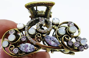 Brand New 2'' Antique Gold With Opal & Crystal Swirl Hair Claw Clip - Picture 1 of 3