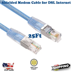 25FT RJ11 6P4C Shielded Telephone Phone Line Cable Cord Modem DSL Internet Fax - Afbeelding 1 van 5