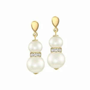 Sierra White Shell Pearl & Crystal Gold Tone Drop Clip On Earrings - Picture 1 of 1