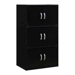 Hodedah HID33 Home 6-Door 3-Shelves Bookcase Enclosed Storage Cabinet, Black - Picture 1 of 5