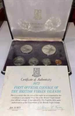 1973 ILHAS VIRGENS BRITÂNICAS - CONJUNTO OFICIAL DE PROVA (6) com 1 Oz PRATA E CERTIFICADO DE AUTENTICIDADE - PÁSSAROS - Imagem 1 de 4