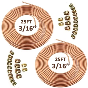 2PC 25 Foot Roll Coil 3/16'' OD Copper Nickel Brake Line Tubing Kit 32 Fittings - Picture 1 of 9