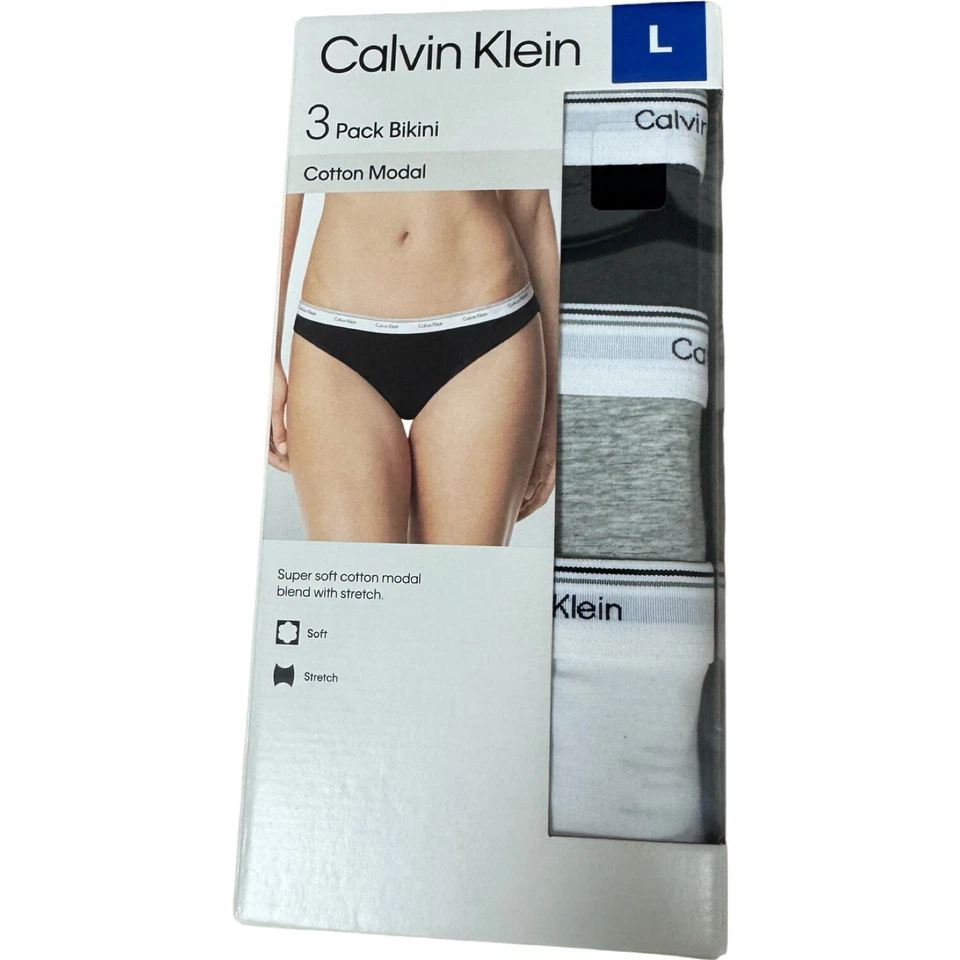 Underwear Women Calvin Klein Bikini 3 Pack Black/Gry/Wht Cotton New XS,S,M,L NEW - Image 1 of 4