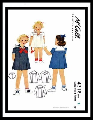 McCall 4318 Girl's SAILOR Dress Frock Nautical Sewing Pattern 1940's Costume ~2~ - Image 1 of 4