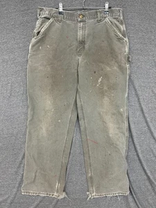 Pantalones Carpintero Carhartt B 11 Mos Hombres 36x32 Gris Algodón Peto Ajuste Hammer Loop - Imagen 1 de 11
