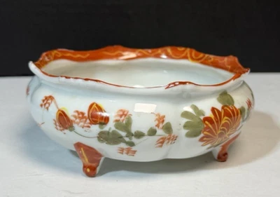 Винтажная японская фарфоровая чаша Сацума с ручной росписью темно-оранжевая - 5,25 дюйма с подписью - Изображение 1 из 4