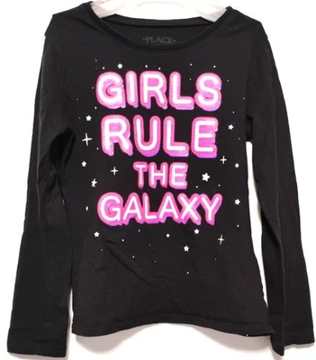 Girls Sz 5 Black Long Sleeve Shirt Girls Rule Quote Pullover Outdoor Casual Kids - Image 1 of 4