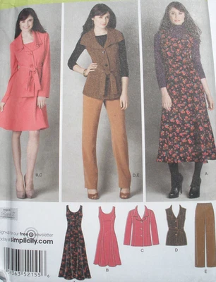 Simplicity 2155 Misses Jumper Pants Jacket Vest Tie Belt Sewing Pattern Sz 10-18 - Image 1 of 3