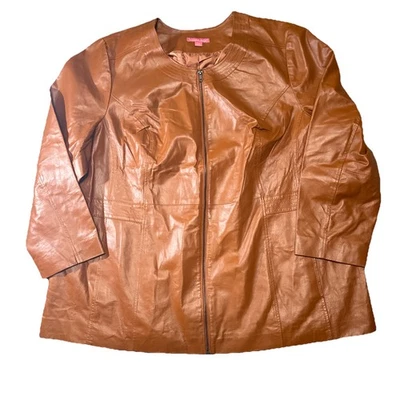 Woman Within Leather Jacket Swing Coat Women 26W Cognac Brown - Image 1 of 4