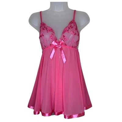 Lo último Vestido Lencería Babydoll Rosa con Encaje y Lentejuelas Barbiecore Coqueta Lindo Foto 1 de 4