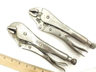 2 VISE GRIP TOOLS 10" CURVED & STRAIGHT JAW LOCKING PLIERS WIRE CUTTER USA VICE - Image 1 of 4