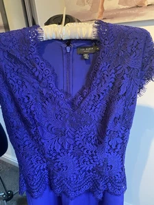 Ted Baker Women's Blue Floral Lace Bodice Bodycom Bodycon Dress Size Size 3 12 - Picture 1 of 5