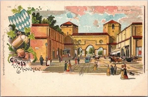 Tarjeta postal c1900 GRUSS AUS MUNCHEN - Munich, Alemania "Sendlinger Thor" / SIN USAR - Imagen 1 de 2