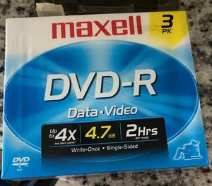 NEW--Maxell DVD-R Media 3 - DISC PACK - 16x 120 min 4.7 Gb OS-2004 - Picture 1 of 1