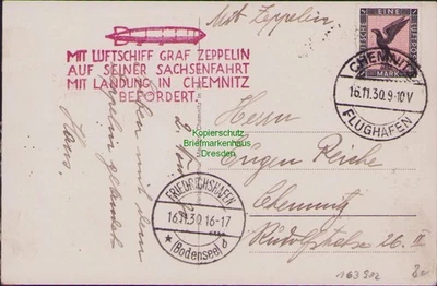 163902 AK Zeppelinpost Luftschiff Graf Zeppelin 16.11.1930 Sachsenfahrt Landung - Bild 1 von 2