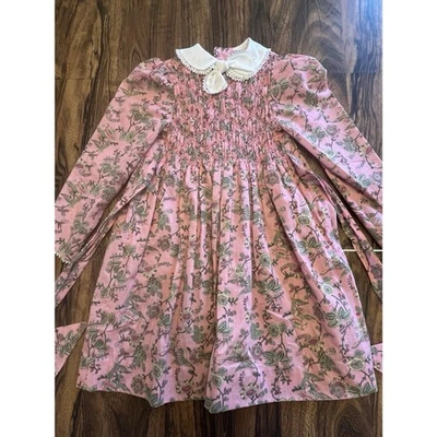 VTG Smocked Polly Flinders Pink Floral Dress Girls 6X Long Sleeve READ - Image 1 of 4