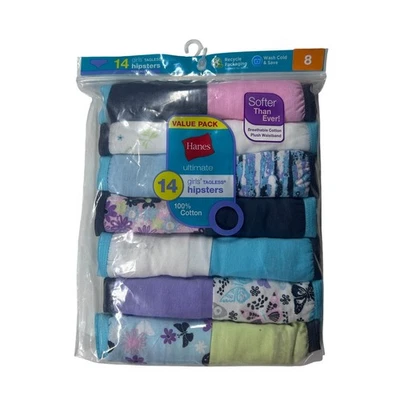Paquete de 14 bragas de algodón sin etiquetas Hanes Ultimate Hipsters para niñas talla 8 NUEVAS Foto 1 de 4