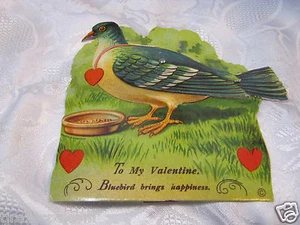Antique Valentine's Day Valentine Greetings Card Germany Mechanical Bird Easel - Picture 1 of 2